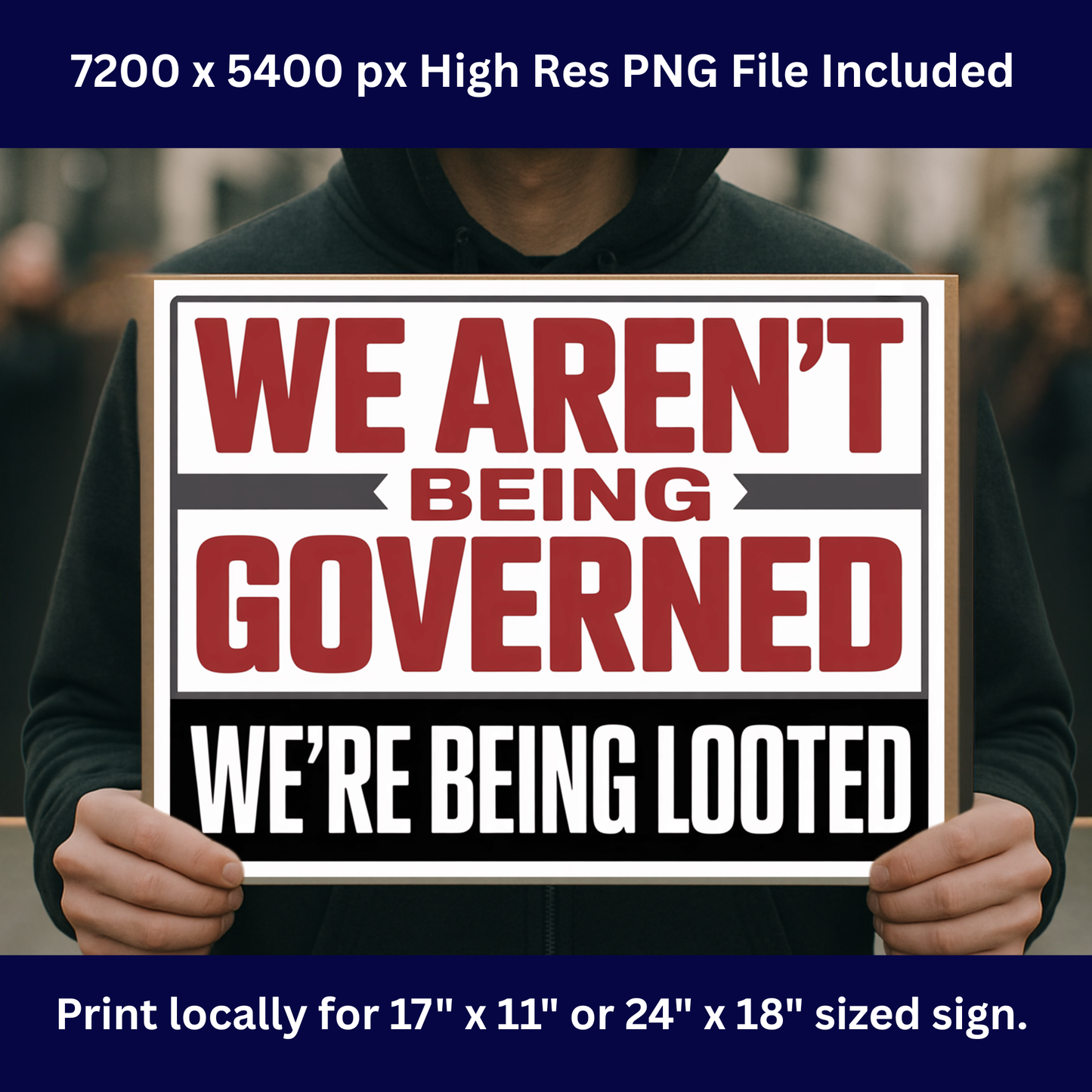 No Kings Protest Sign - Printable Protest Sign Kit - We Aren't Being Governed, We're Being Looted