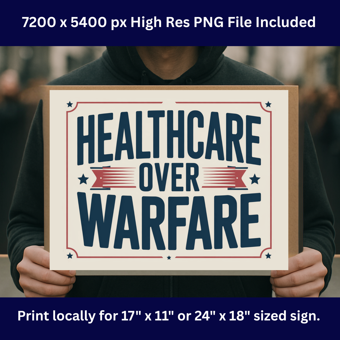 No Kings Protest Sign - Printable Protest Sign Kit - Healthcare Over Warfare