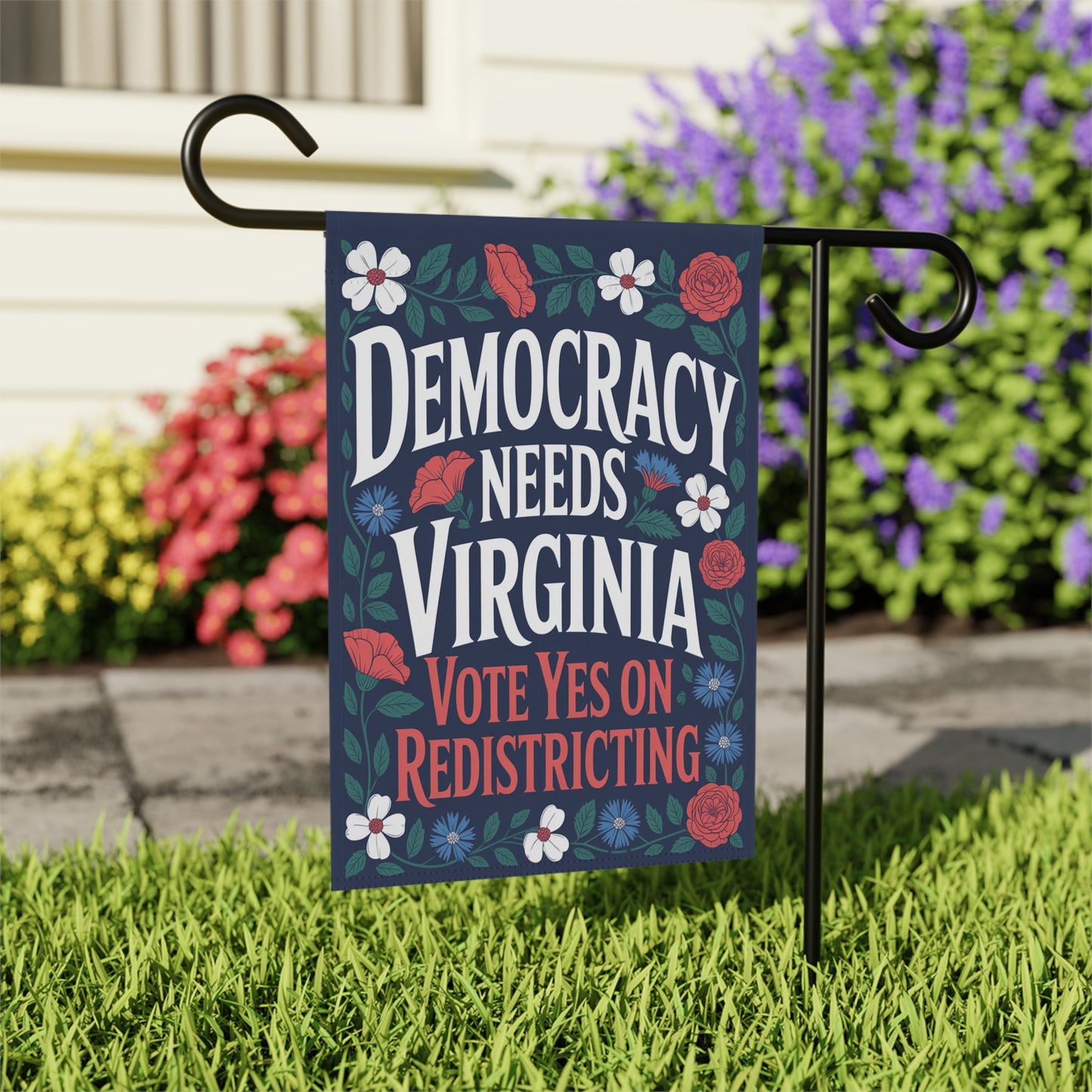 Garden Flag — "Democracy Needs Virginia — Vote Yes on Virginia Redistricting"