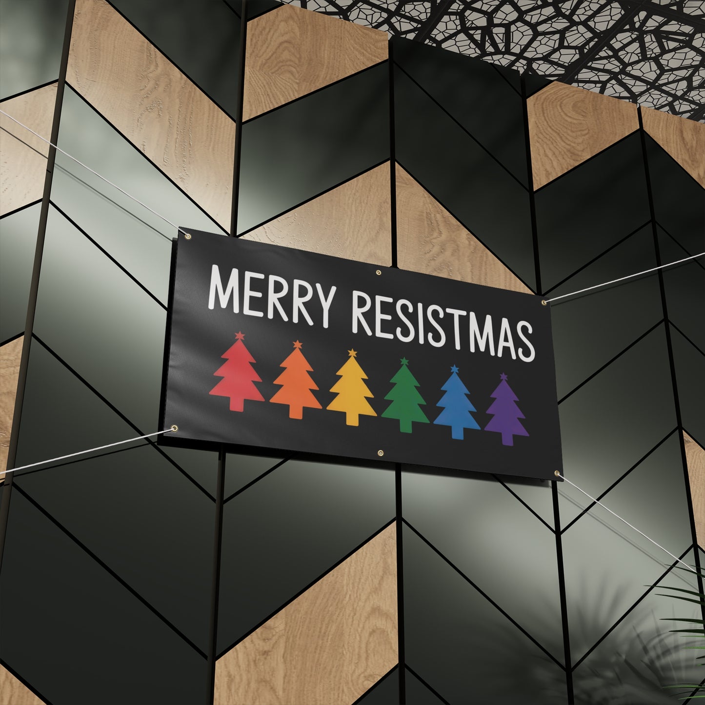 Merry Resistmas Banner, Holiday Sign, Christmas Sign, Holiday Outdoor Decor, 2 Sizes, Matte Finish, Hanging Ropes Included, Free Shipping