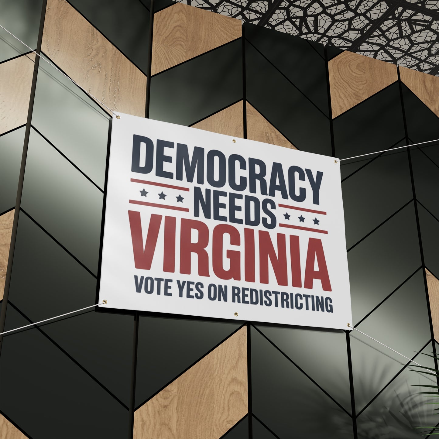 Democracy Needs Virginia, Vote Yes on Redistricting Vinyl Banner — Virginia Redistricting Signs
