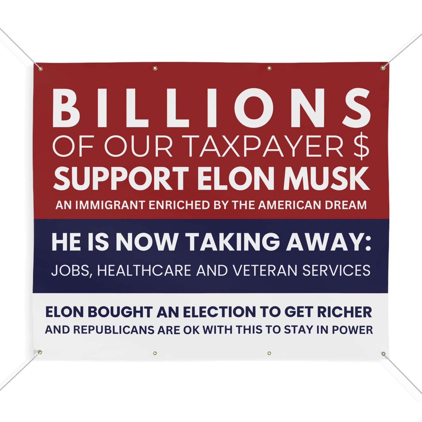 Anti Elon Musk Banner, Anti Trump Banner, Anti GOP Banner, Protest Banner, Anti Trump Banner, 48" x 36", Ropes Included