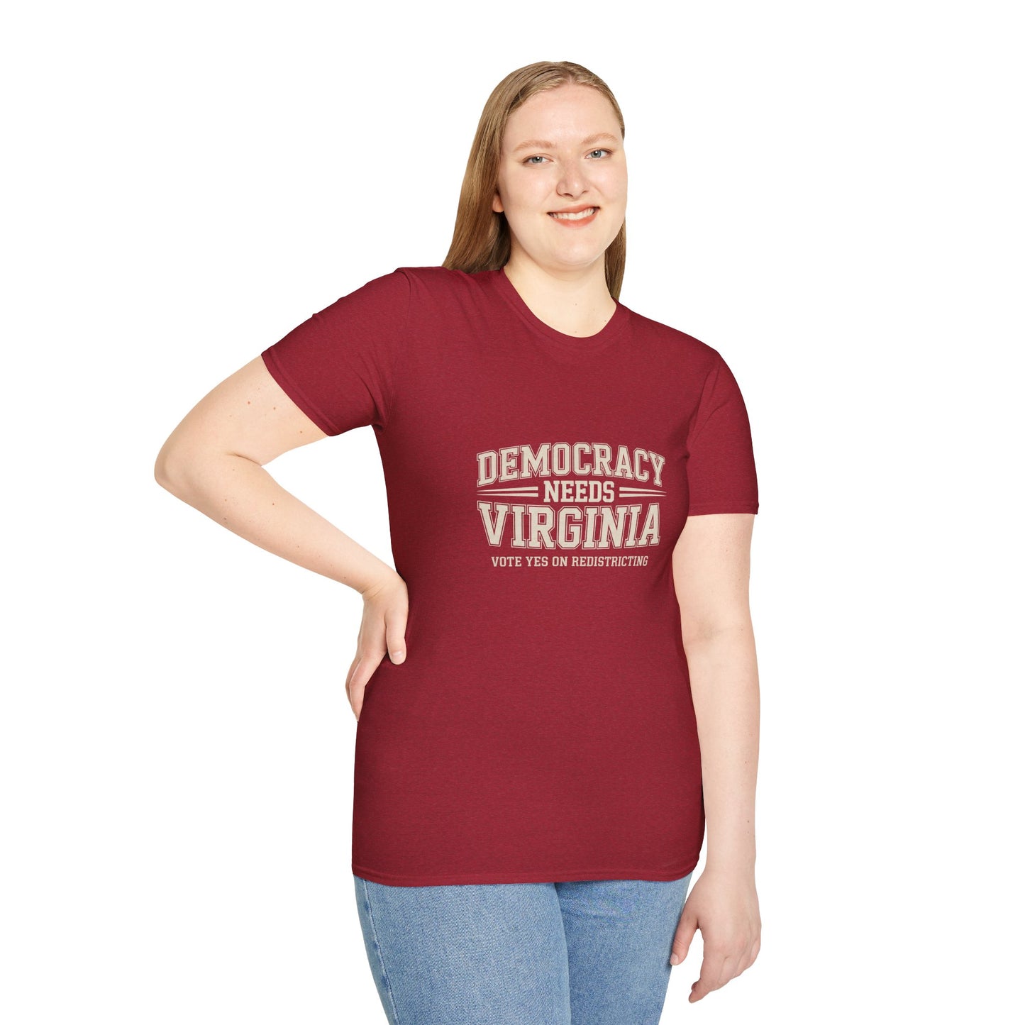 Democracy Needs Virginia, Vote Yes on Virginia Redistricting Tshirt, Unisex Fit, Multiple Colors