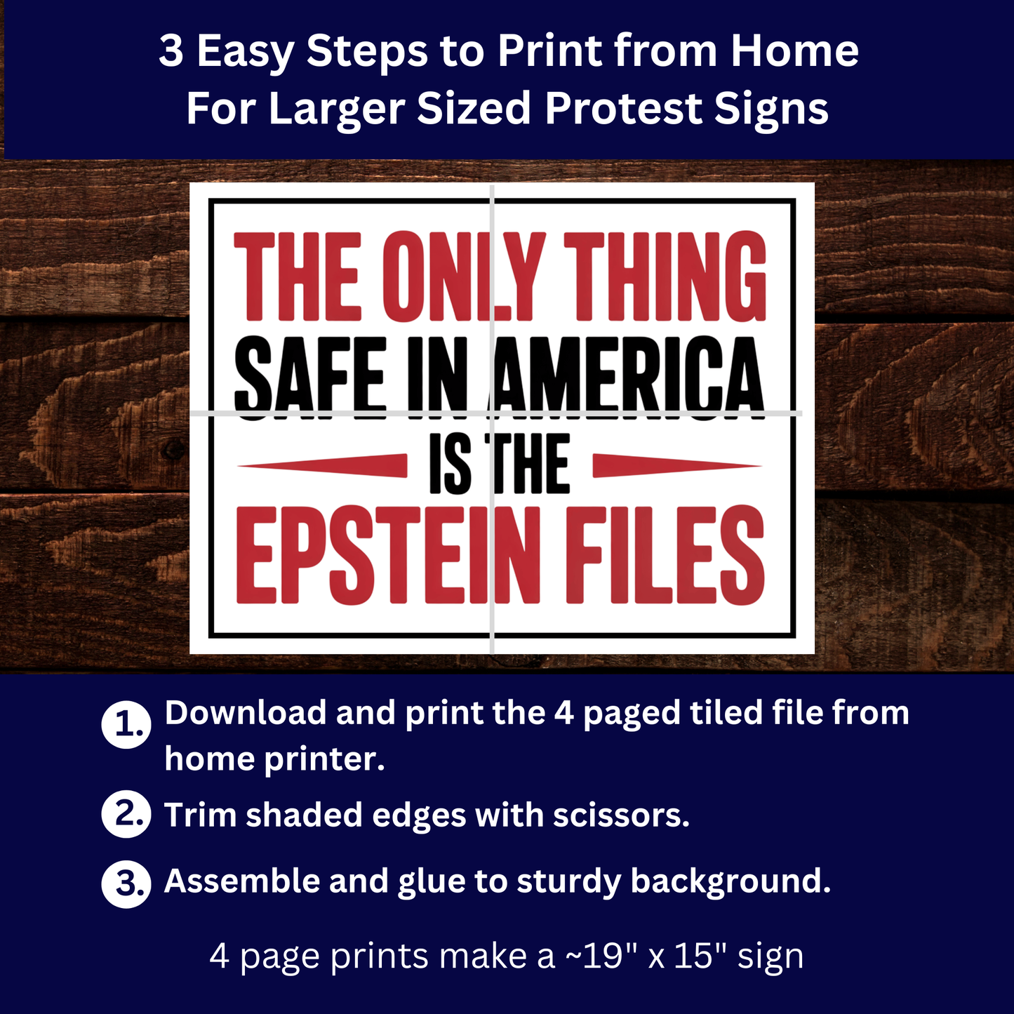 No Kings Protest Sign - Printable Protest Sign Kit - Epstein Files