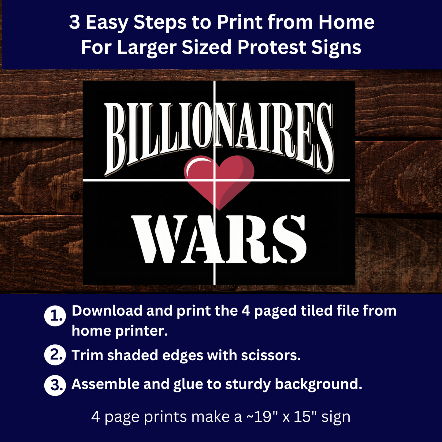 No Kings Protest Sign - Printable Protest Sign Kit - Billionaires Love Wars Sign