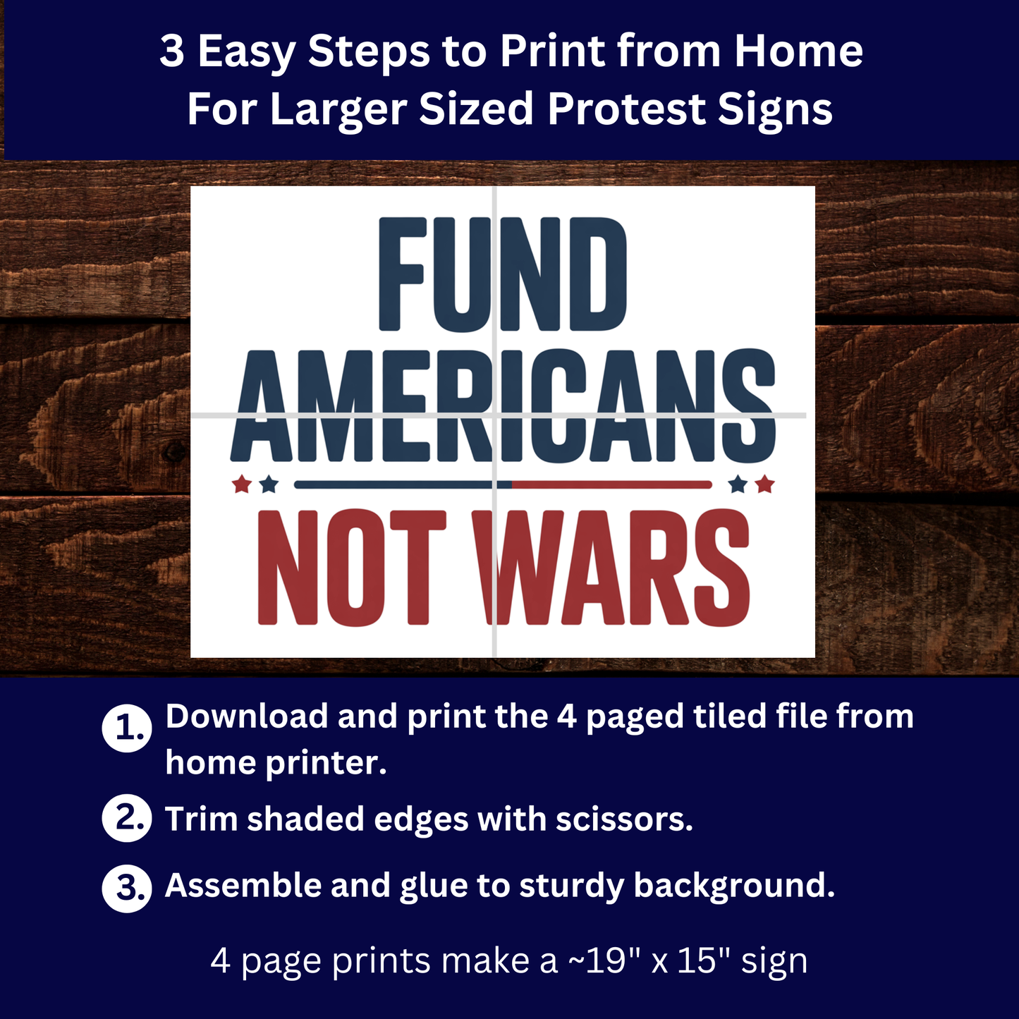 No Kings Protest Sign - Printable Protest Sign Kit - Fund Americans Not Wars Sign