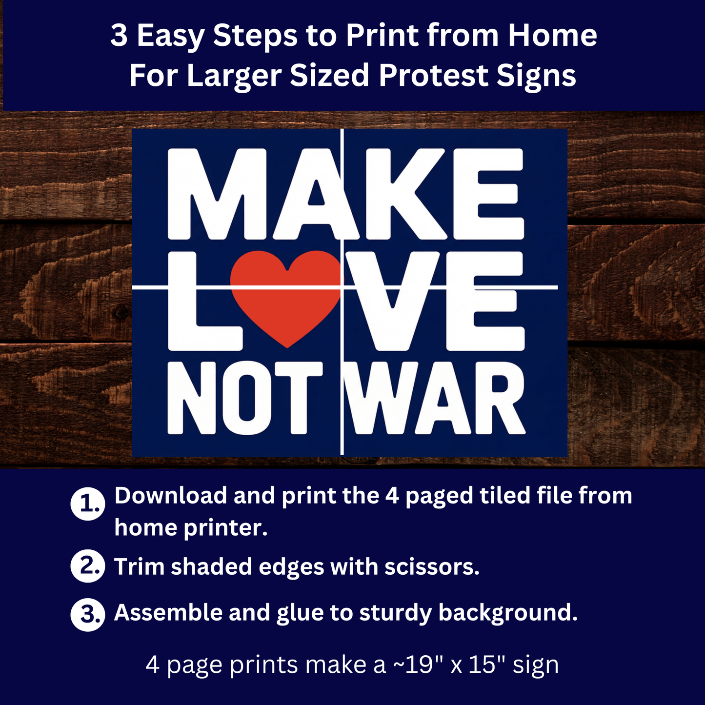 No Kings Protest Sign - Printable Protest Sign Kit - Make Love Not War Sign
