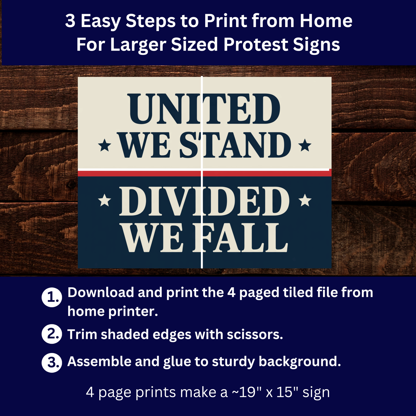 No Kings Protest Sign - Printable Protest Sign Kit - United We Stand Divided We Fall