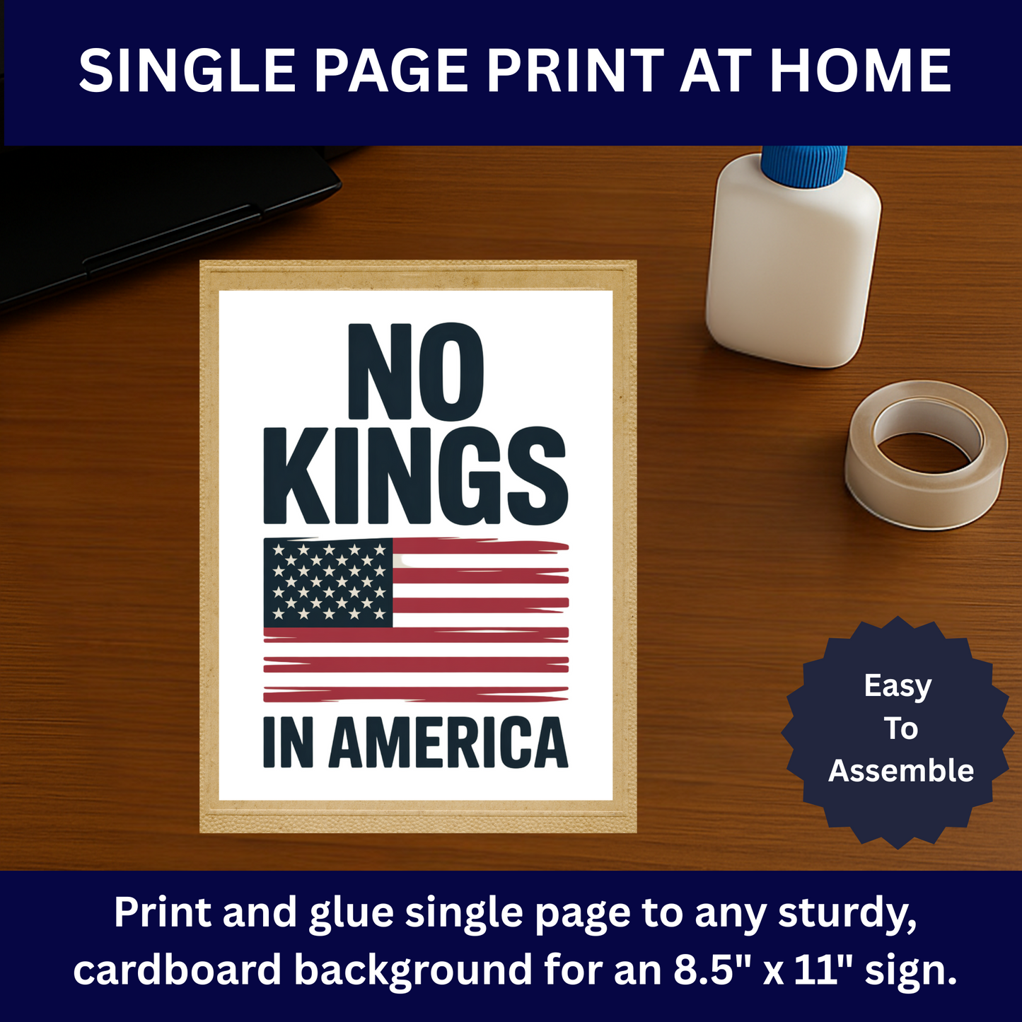 No Kings Protest Signs, Hands Off Protest Signs, 3 Signs Included, 8.5" x 11", Print at Home and Glue to Cardboard, Anti Trump Protest Signs