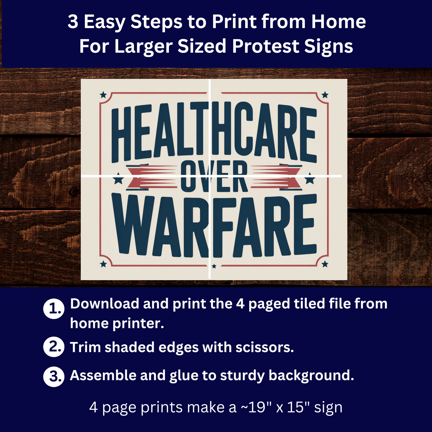 No Kings Protest Sign - Printable Protest Sign Kit - Healthcare Over Warfare