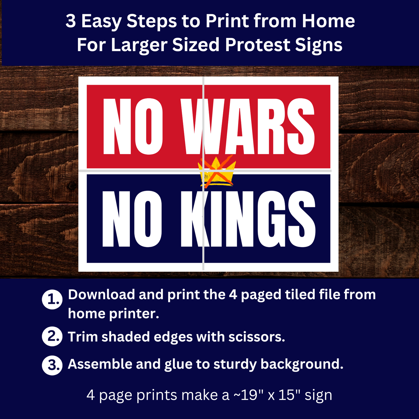 No Kings Protest Sign - Printable Protest Sign Kit - No Wars No Kings Sign