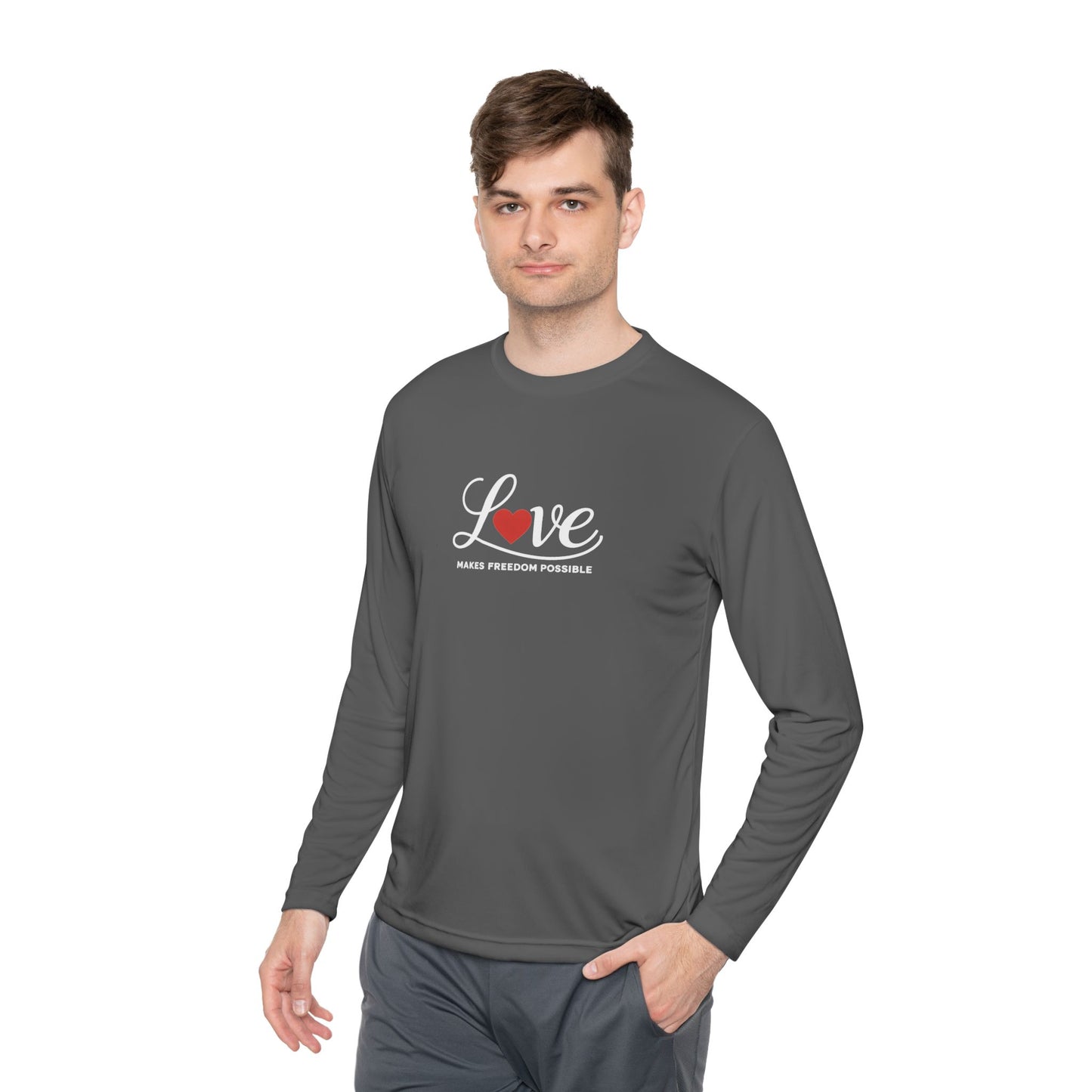 Love Makes Freedom Possible Performance Fabric Shirt | Inspirational Civic Love Message | Unisex Style | Valentine's Day Shirt