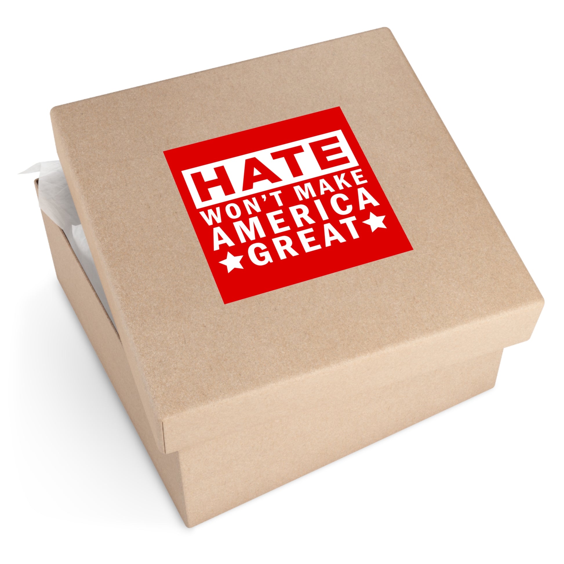 no hate sticker on box