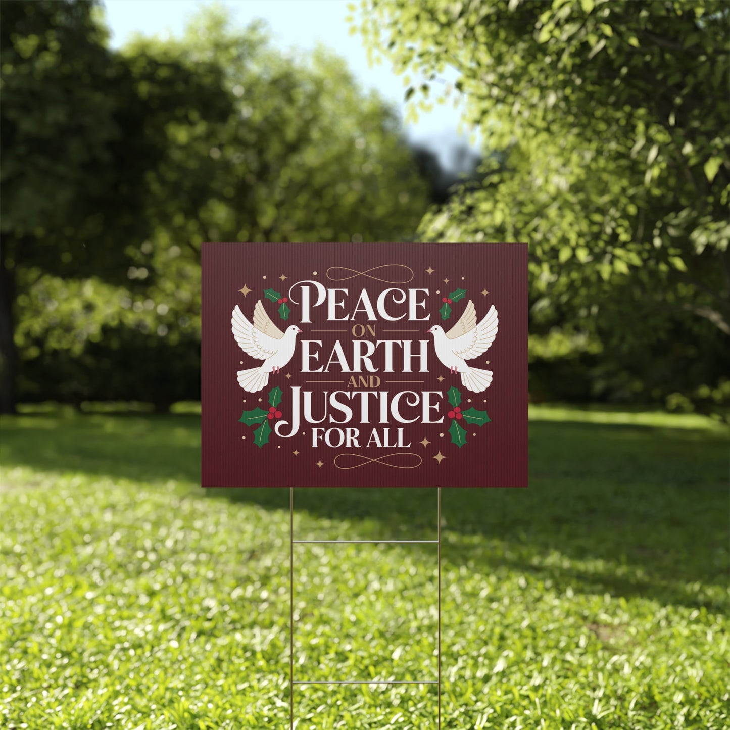 Peace on Earth Justice for All Yard Sign, Holiday Yard Sign, Political Christmas Yard Sign, Anti Trump Yard Sign w/H Stake, Multiple Sizes