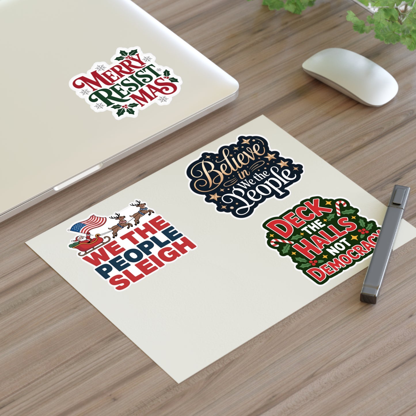 Democracy Holiday Stickers | 4-Sticker Sheet | Die-Cut Vinyl | Holiday Pro-Democracy Stickers | Holiday Stickers | Christmas Stickers