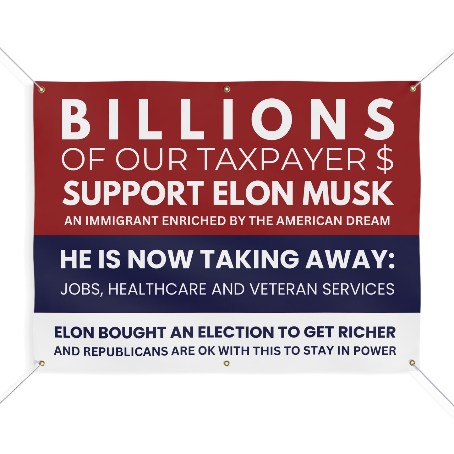 Anti Elon Musk Banner, Anti Trump Banner, Anti GOP Banner, Protest Banner, Anti Trump Banner, 48" x 36", Ropes Included