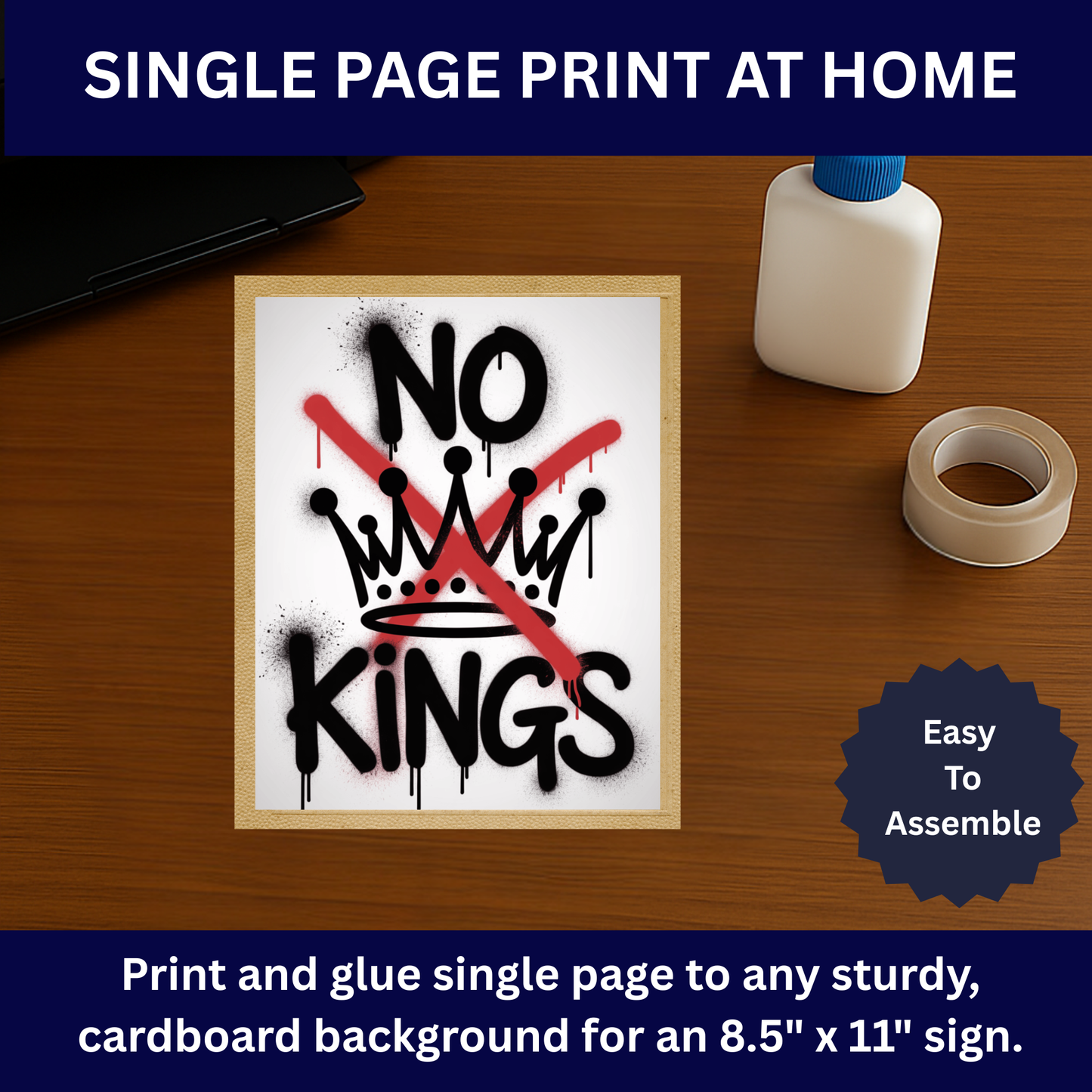 No Kings Protest Signs, Printable Protest Sign Kit, 3 Signs Included, Anti Trump Protest Signs