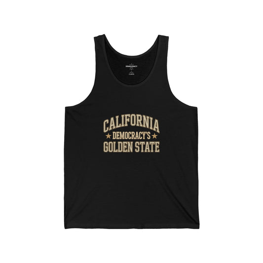 California Democracy's Golden State Shirt: Unisex Jersey Tank - Election Rigging Response Act Shirt, Prop 50 Shirt, Free Shipping
