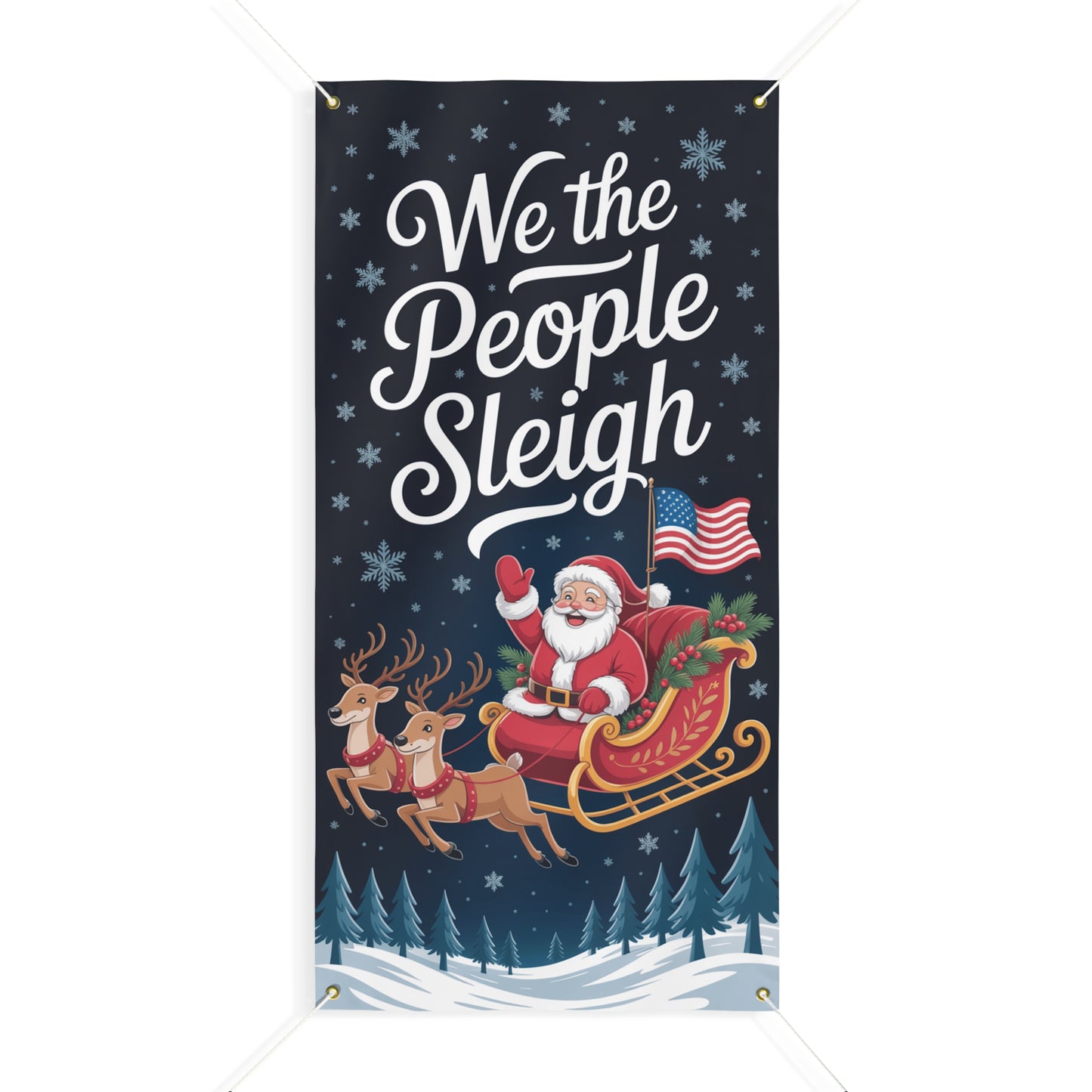 We the People Sleigh Christmas Door Sign, Christmas Door Decor, 24" x 48", Waterproof Vinyl, Holiday Door Sign, Holiday Door Decor