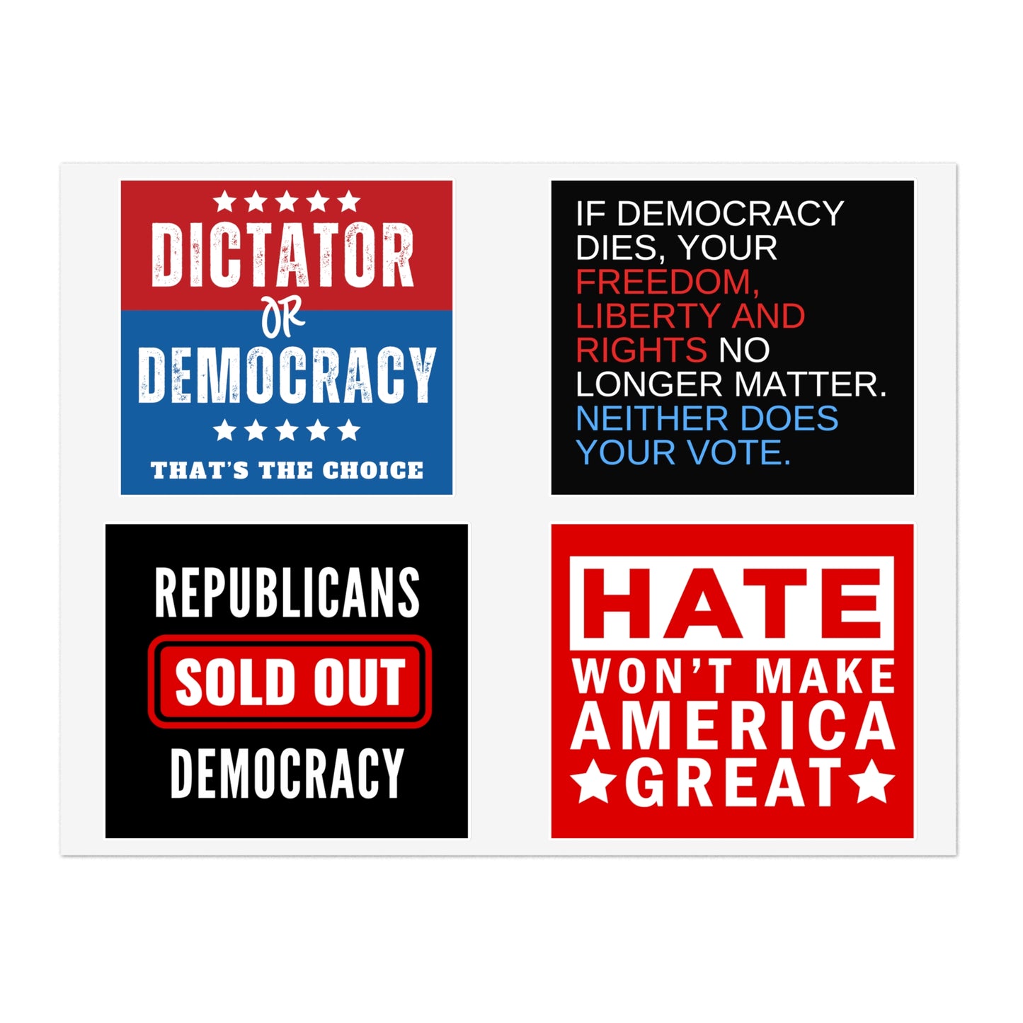 Democracy Stickers, Bestselling Designs, Indoor/Outdoor, Political Stickers