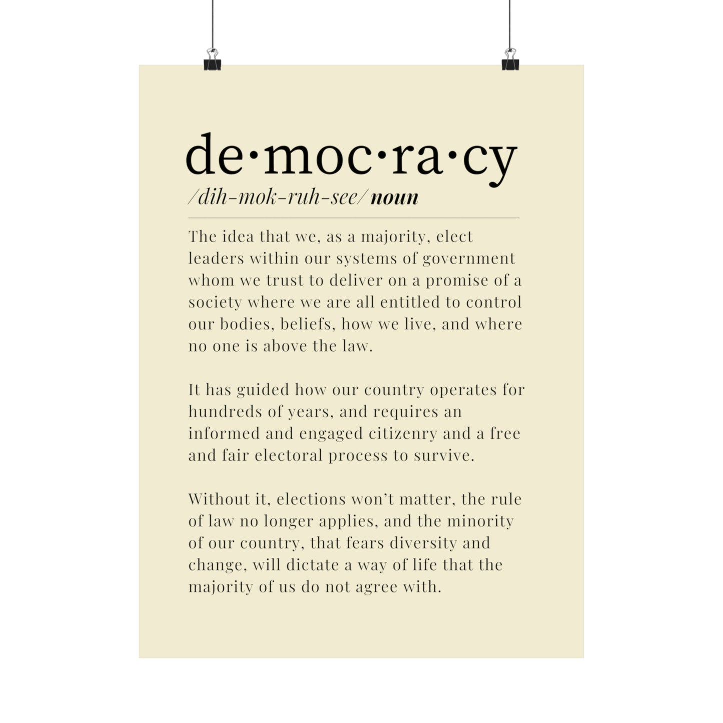 Democracy Poster, 18 x 24, Beige and Black, Democracy Definition