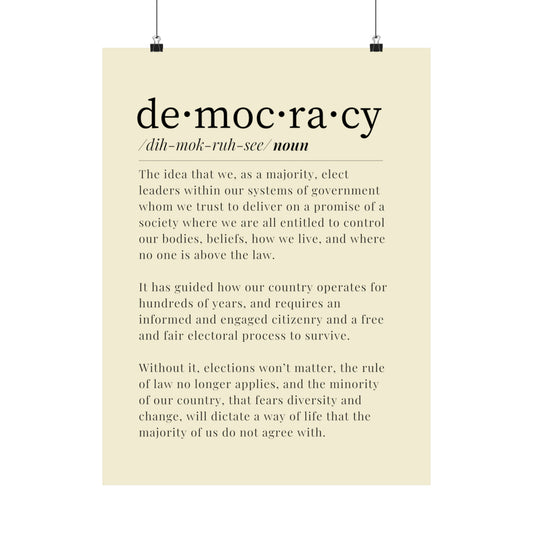 Democracy Poster, 18 x 24, Beige and Black, Democracy Definition