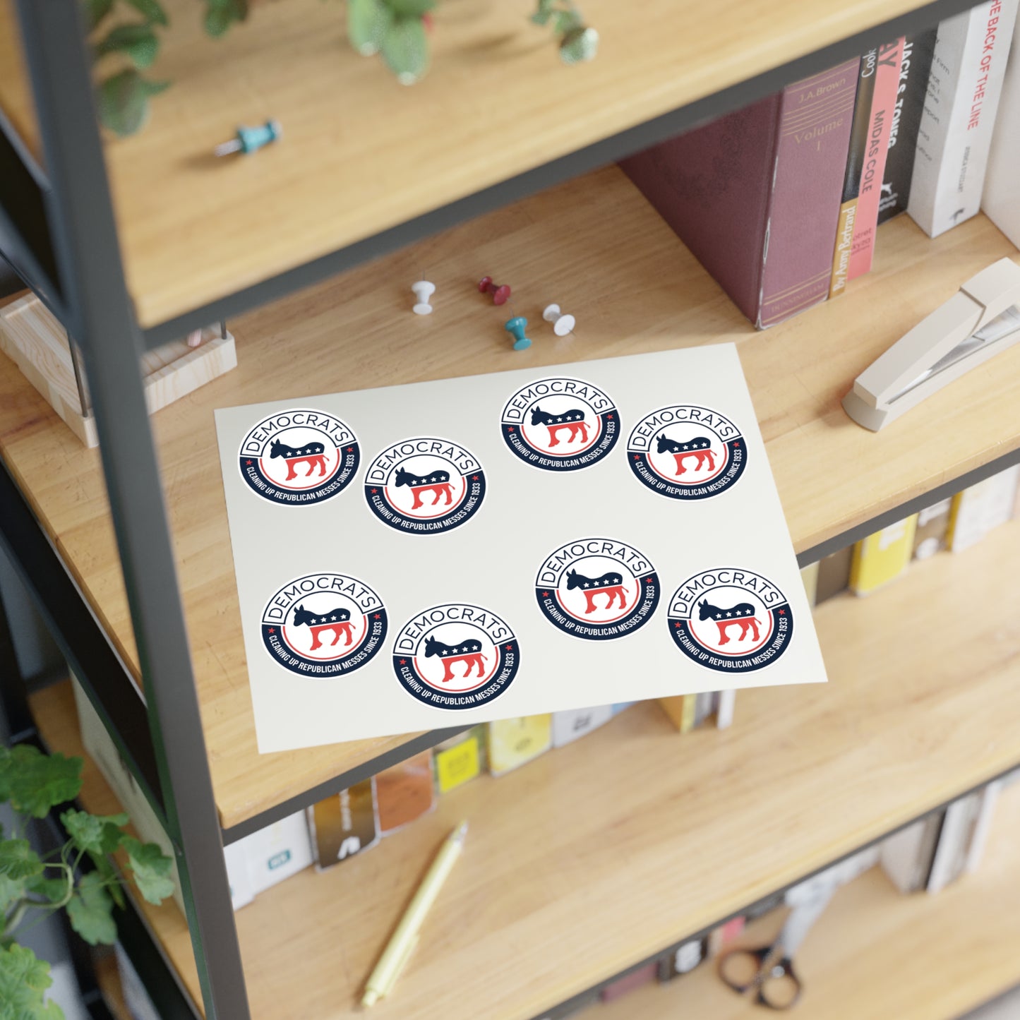 Political Postcard Stickers - "Democrats Cleaning Up Republican Messes Since 1933" Sticker Sheet - Democrat Stickers