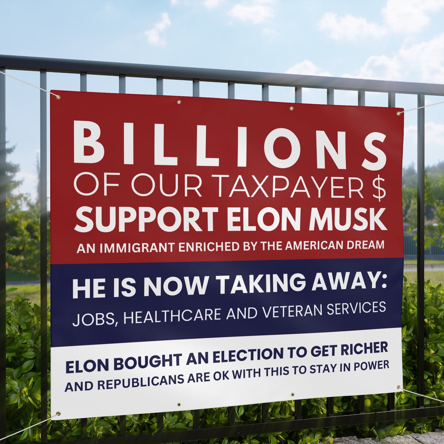 Anti Elon Musk Banner, Anti Trump Banner, Anti GOP Banner, Protest Banner, Anti Trump Banner, 48" x 36", Ropes Included