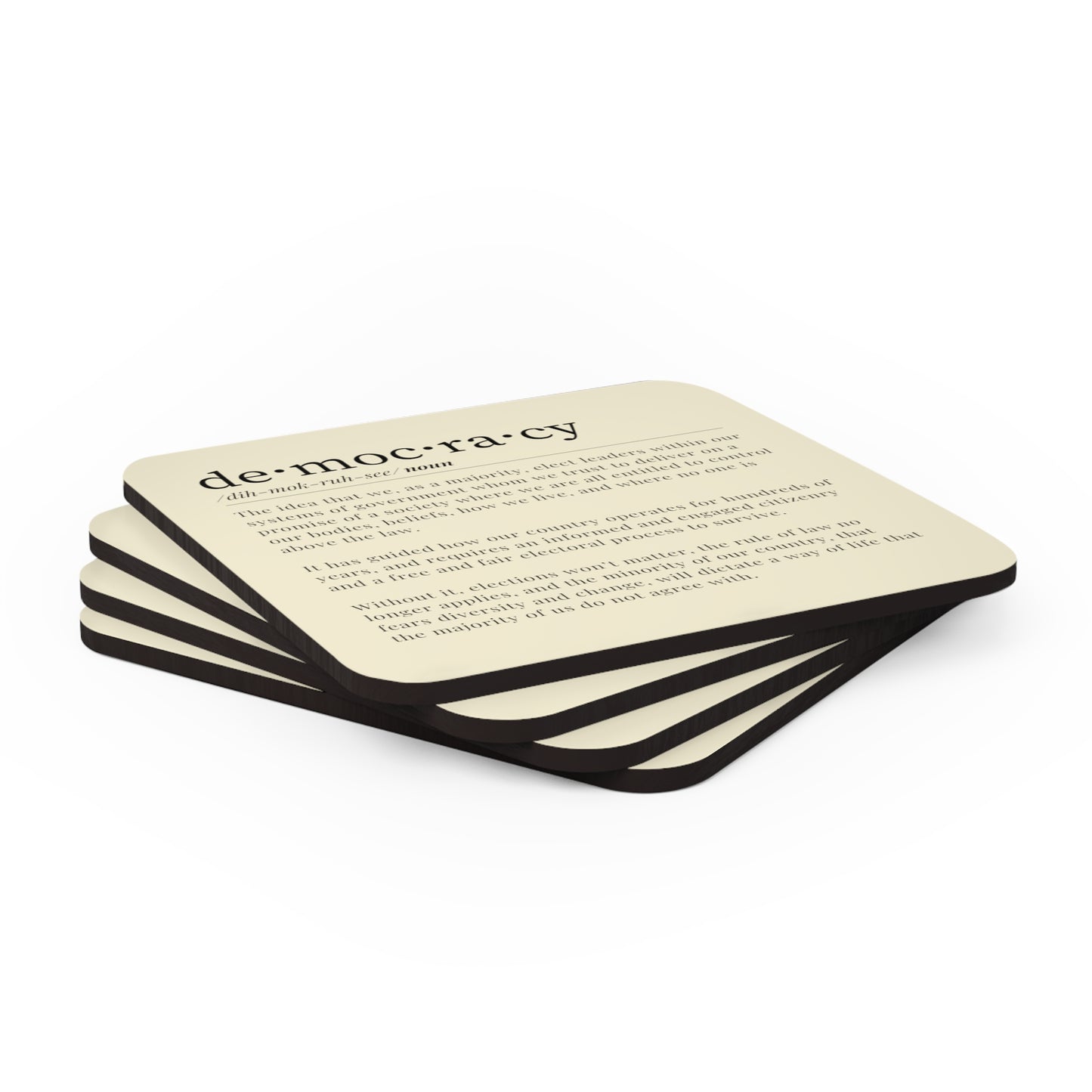 Democracy Coaster, 4 Piece Beige Corkwood Coaster Set, Democracy Definition