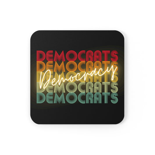 Democrats Democracy Coaster, 4 Piece Black and White Corkwood Coaster Set, Democracy Gift, Democrat Gift