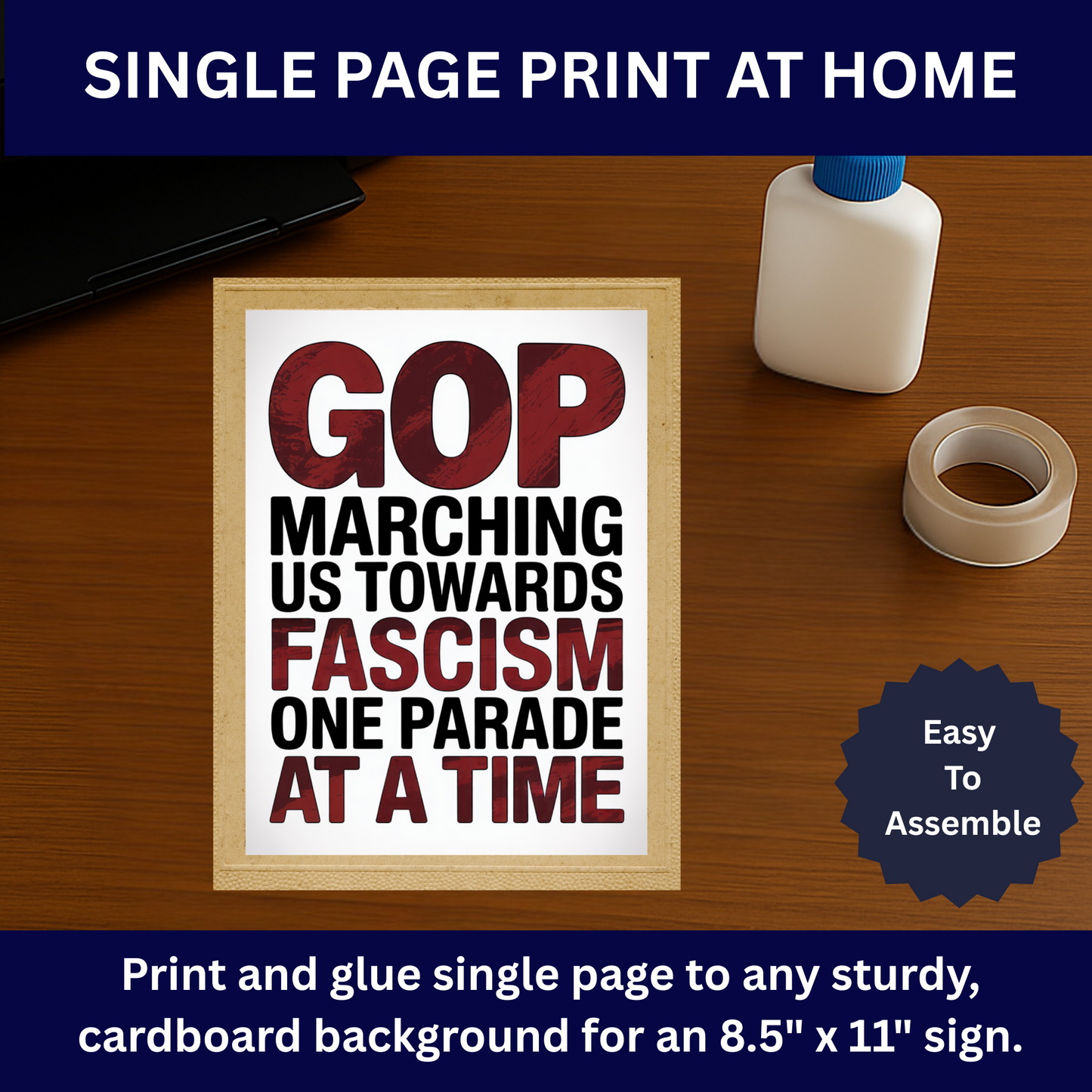 No Kings Protest Signs, Hands Off Protest Signs, 3 Signs Included, 8.5" x 11", Print at Home and Glue to Cardboard, Anti Trump Protest Signs