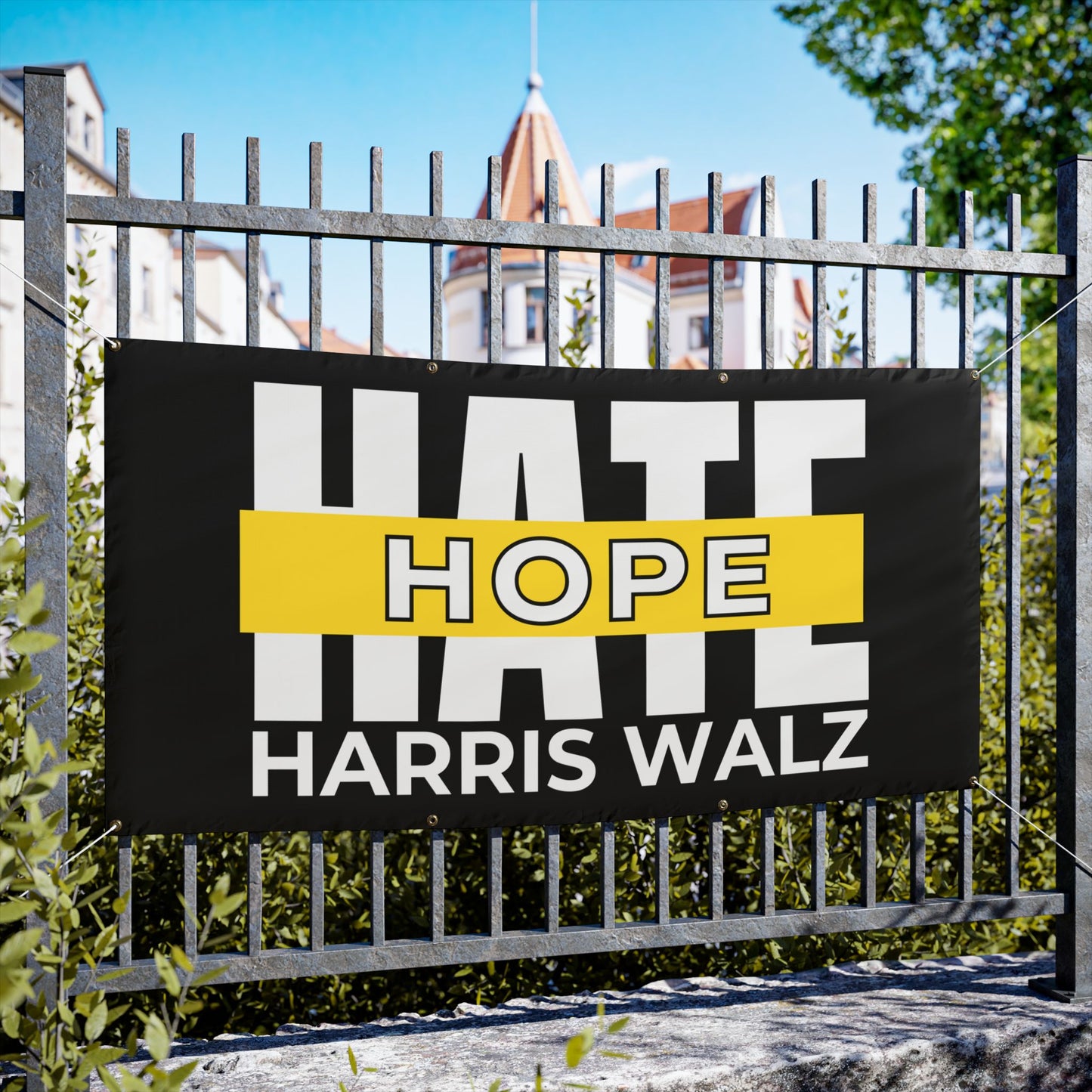 Hope Over Hate, Vinyl Indoor/Outdoor Banner, 2 Sizes, Harris Walz Banners, Election Banners, Original Artwork Designer