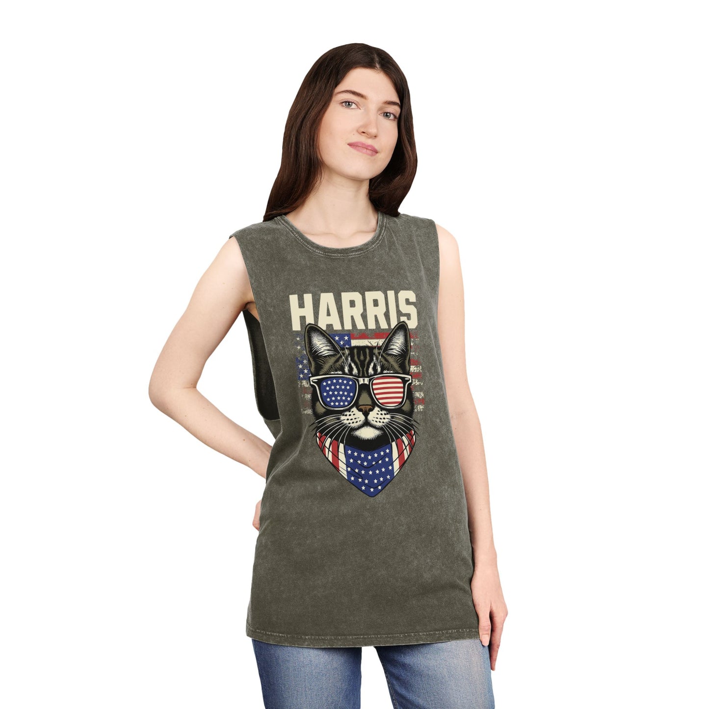 Kamala Harris Cat Shirt, Stonewash Finish, Unisex Style, Free Shipping