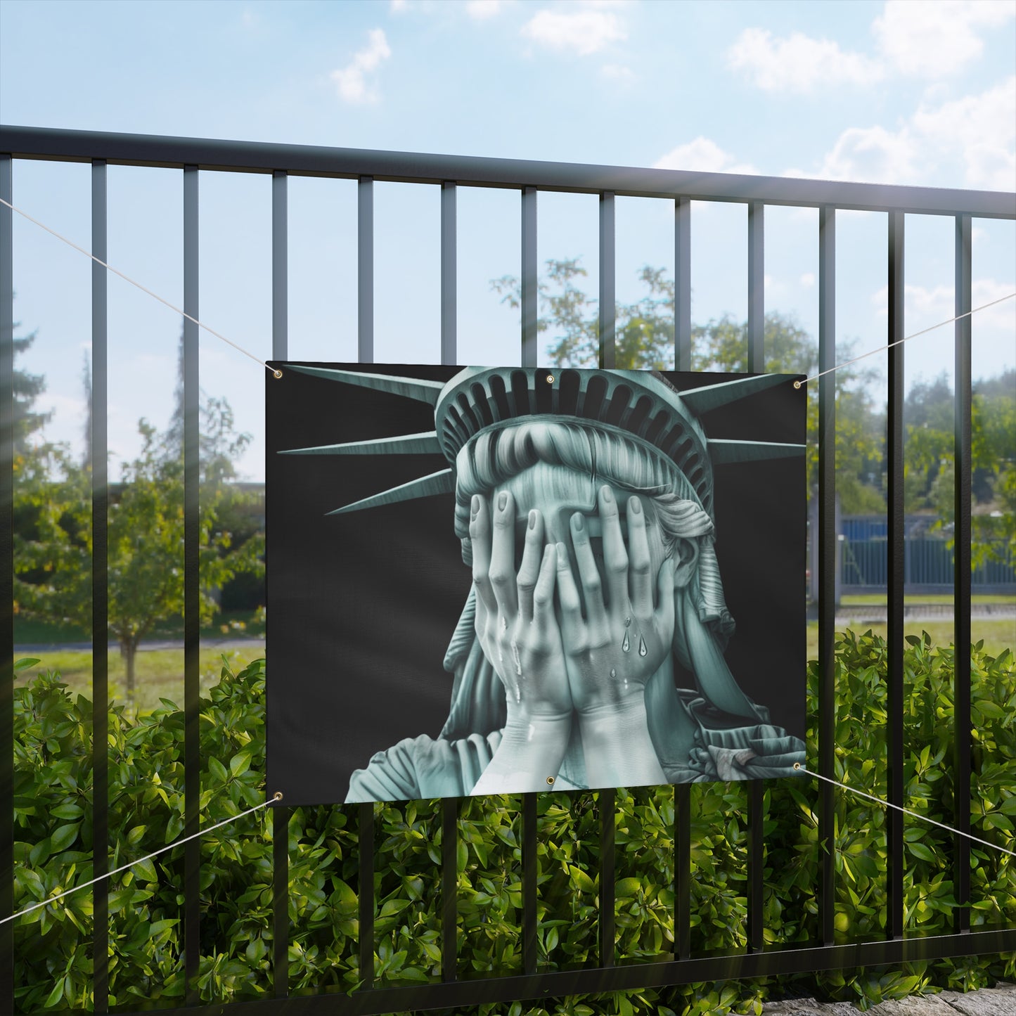 Weeping Statue of Liberty Banner | Anti Trump Protest Sign | 2 Sizes | Vinyl Outdoor | Hanging Ropes Included