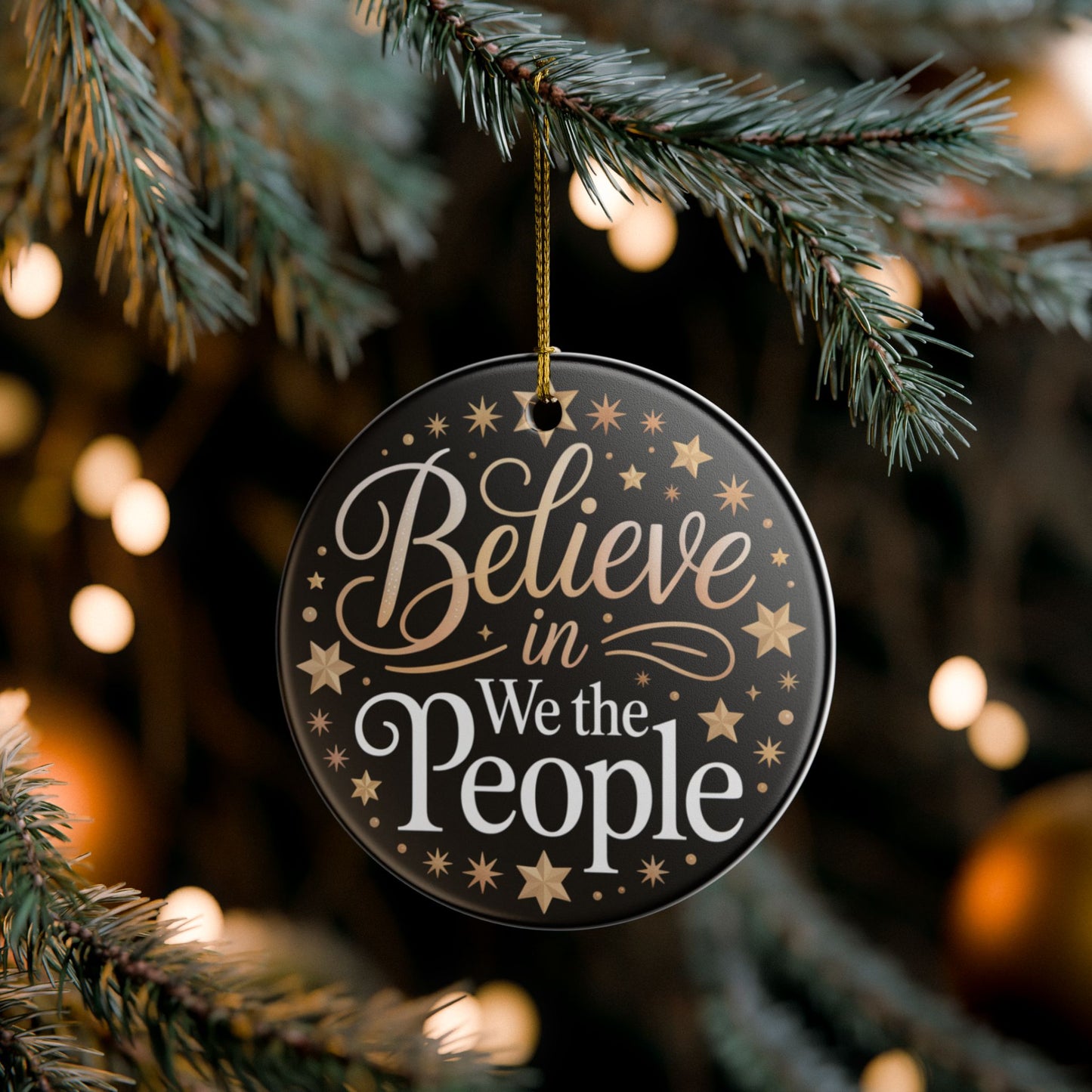 Believe in We the People Ornament, Ceramic Christmas Ornament, Political Ornament, Democracy Ornament, Political Gift, Gift for Democrat