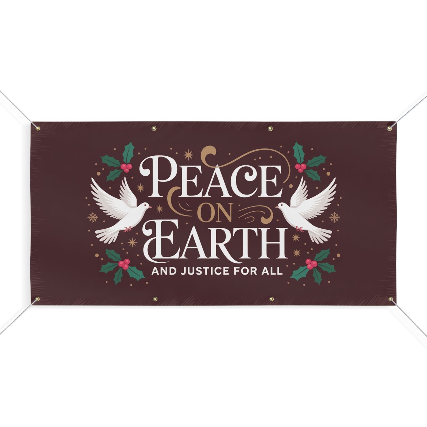 Peace on Earth Banner, Holiday Sign, Christmas Sign, Holiday Outdoor Decor, 2 Sizes, Matte Finish, Hanging Ropes Included, Free Shipping