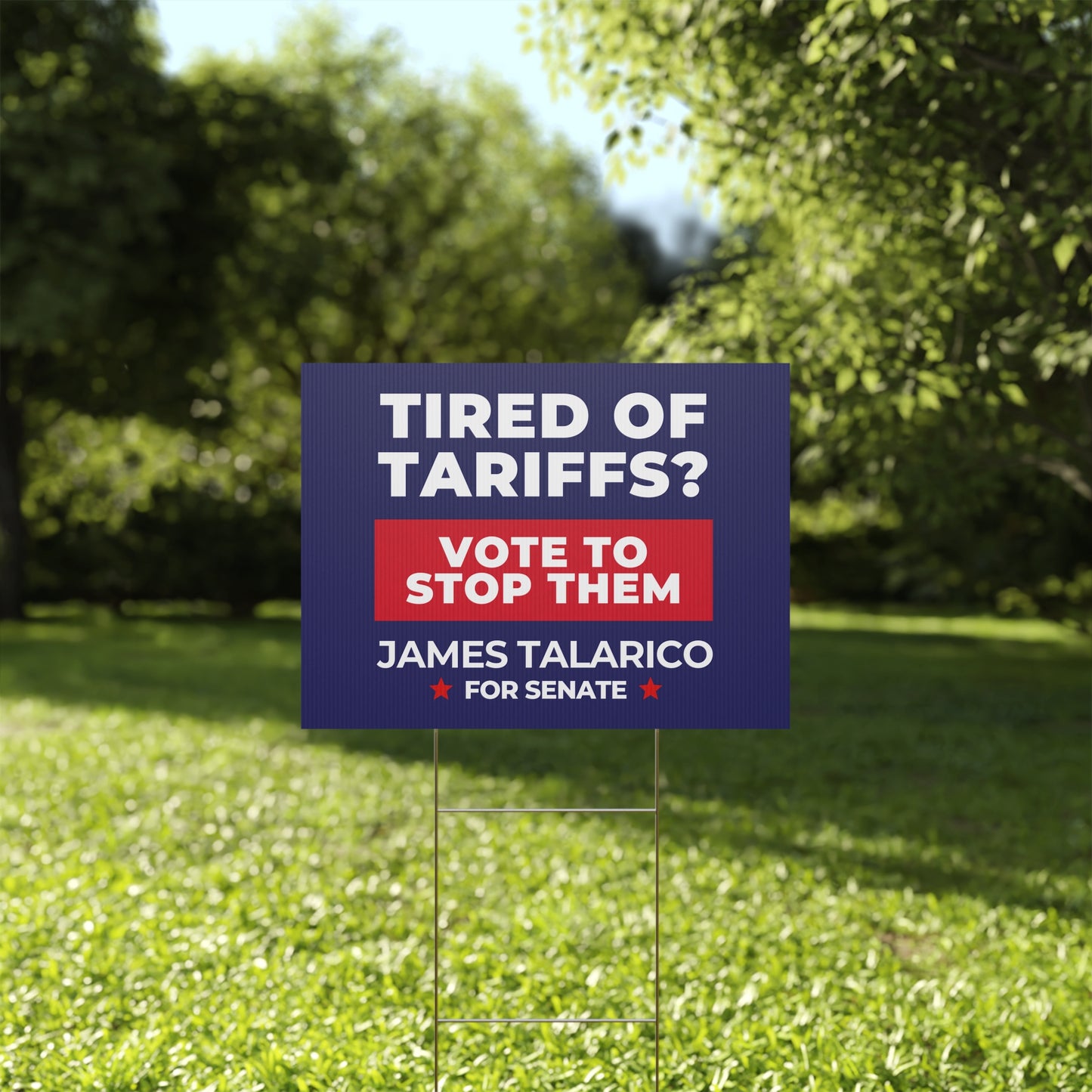 James Talarico Yard Sign, Tired of Tariffs?, Texas Senate Yard Sign