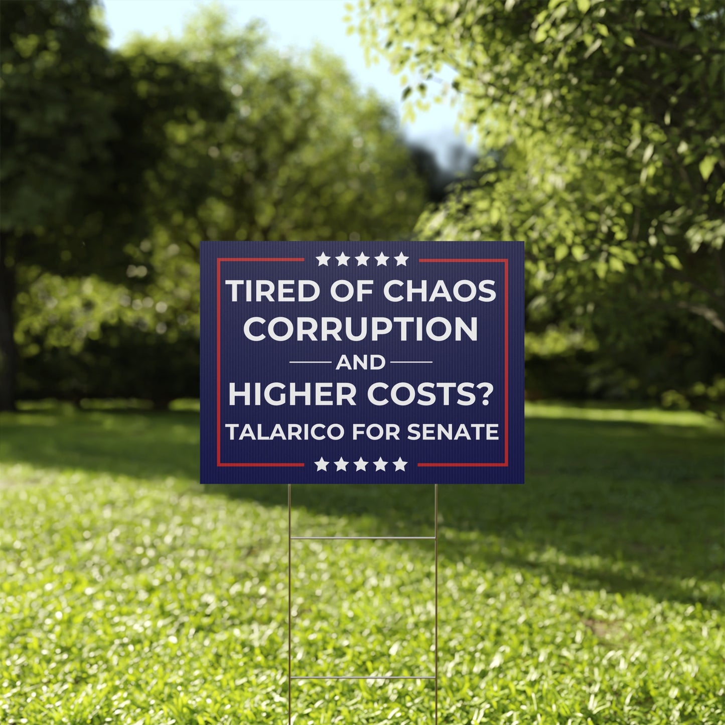 James Talarico Yard Sign, Tired of Chaos Corruption and Higher Costs?, Texas Senate Yard Sign