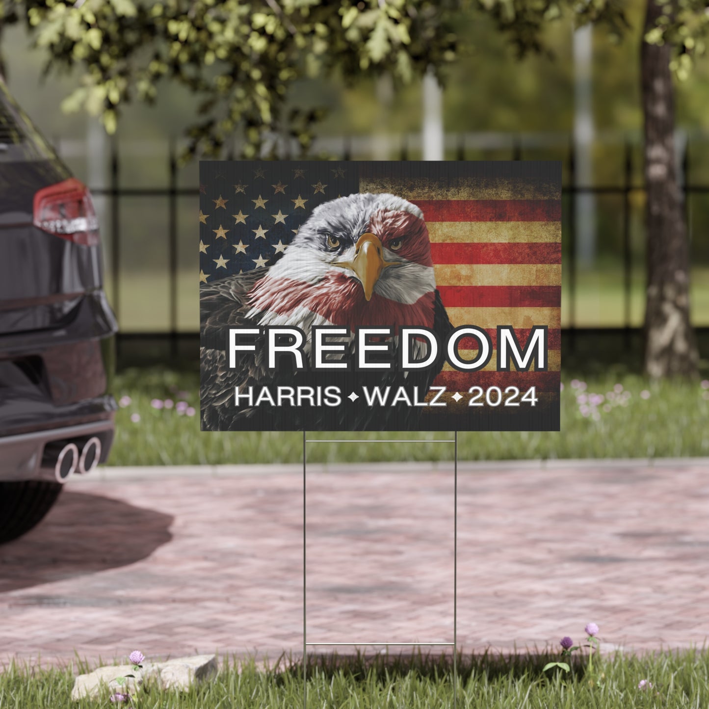 Harris Walz Freedom Yard Sign, Double Sided Print, H Stake Included