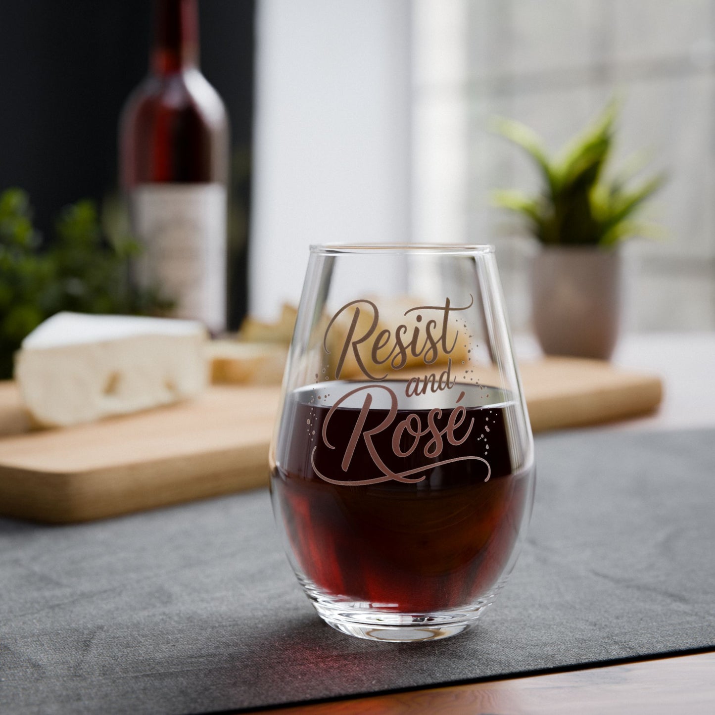 Resist and Rosé Stemless Wine Glass, Wholesale Political Wine Glasses