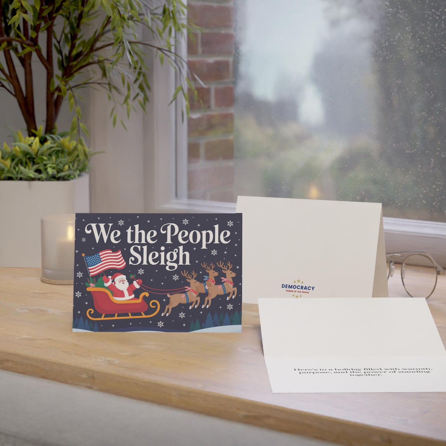 We the People Sleigh Greeting Cards, Political Holiday Cards, 7" x 5", Matte Finish, Packs of 5, 10 or 25, Free Shipping