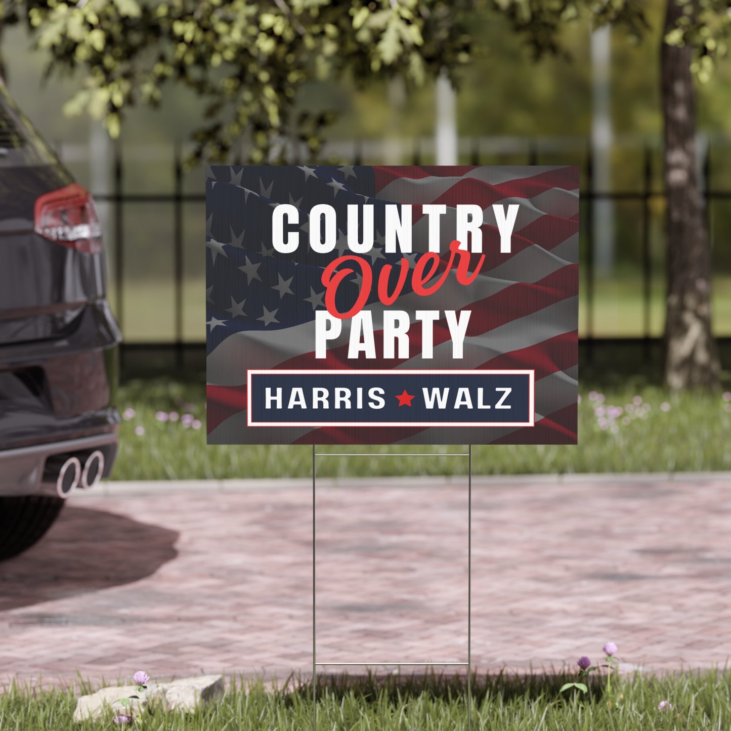 Country Over Party Harris Walz Yard Sign, Double Sided Print, H Stake Included