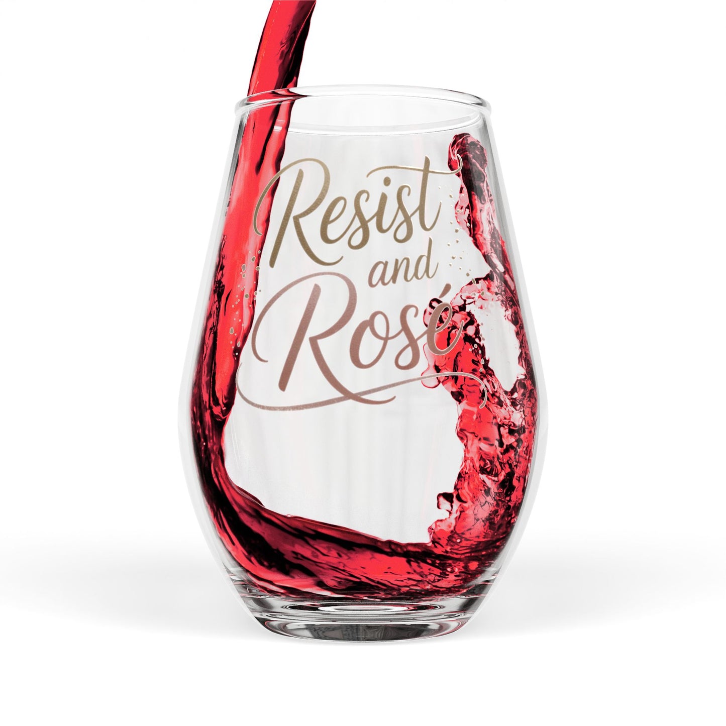 Resist and Rosé Stemless Wine Glass, Wholesale Political Wine Glasses