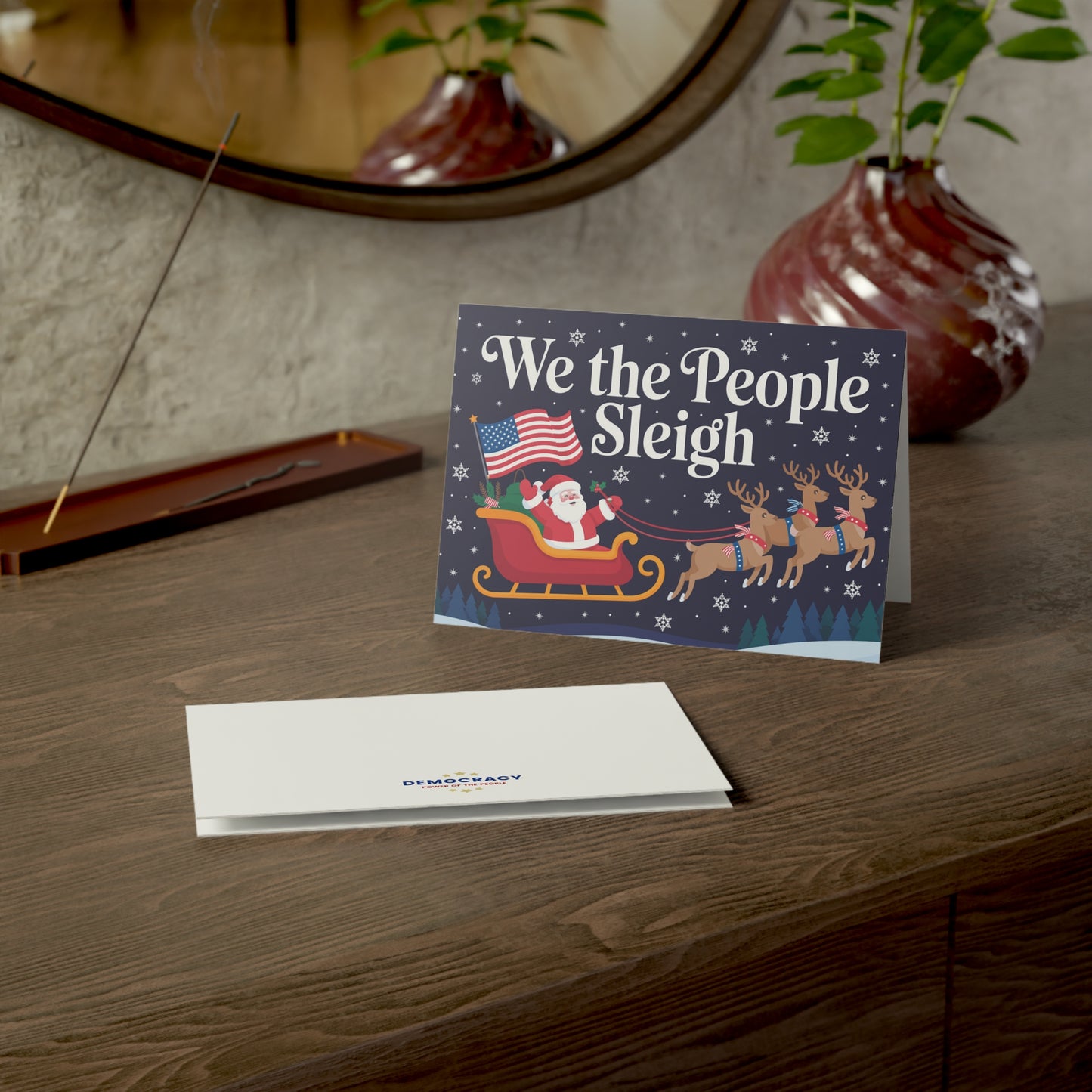 We the People Sleigh Greeting Cards, Political Holiday Cards, 7" x 5", Matte Finish, Packs of 5, 10 or 25, Free Shipping