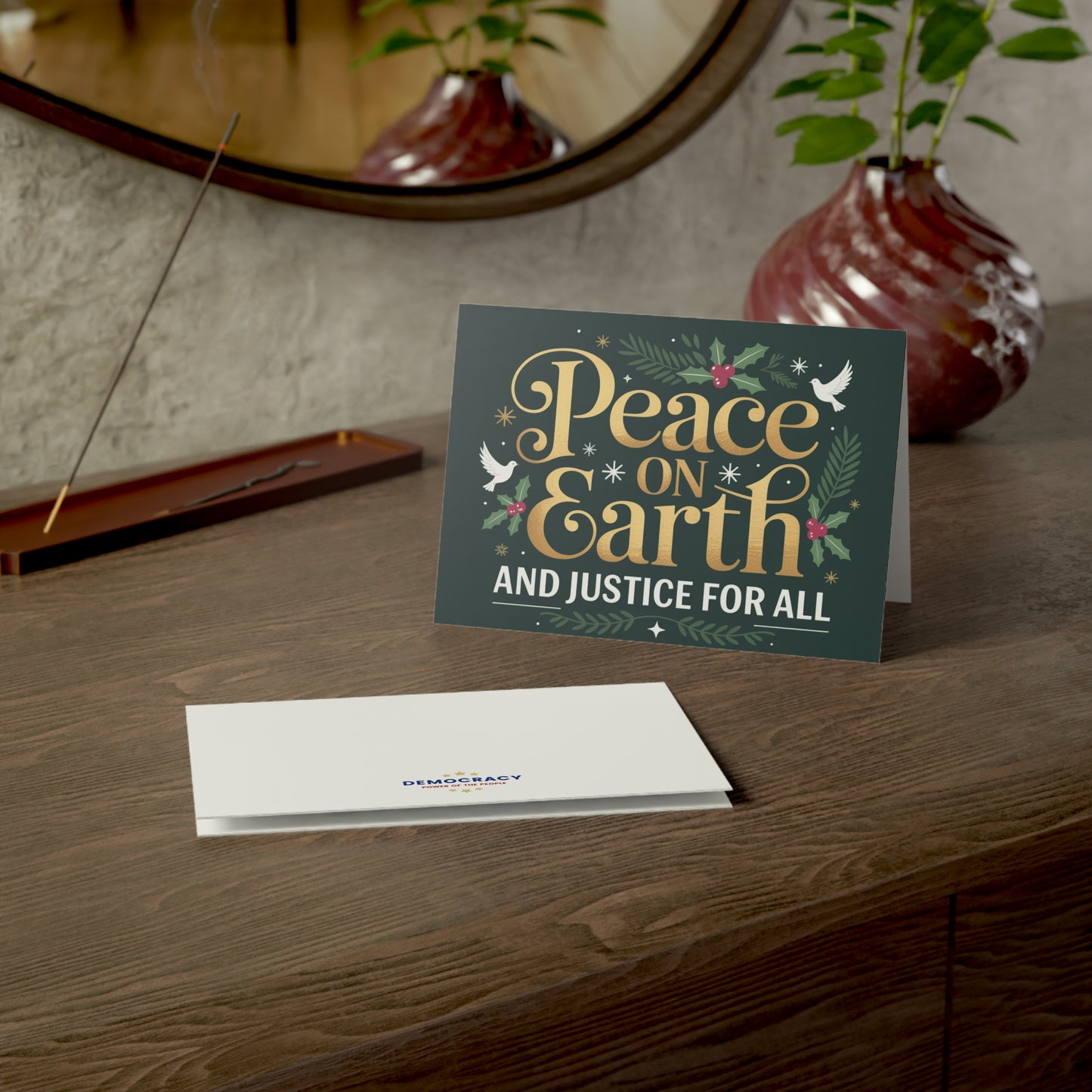 Peace on Earth and Justice for All Holiday Greeting Cards, Political Holiday Cards, 7" x 5", Matte Finish, Packs of 5, 10 or 25, Free Shipping
