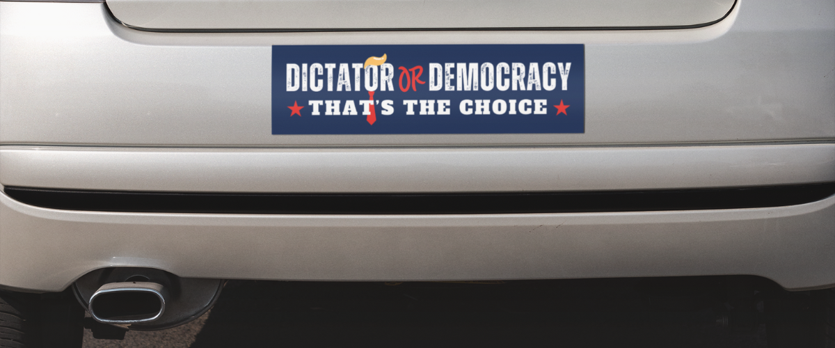 Political Bumper Sticker, Dictator or Democracy, Anti Trump Bumper Sticker