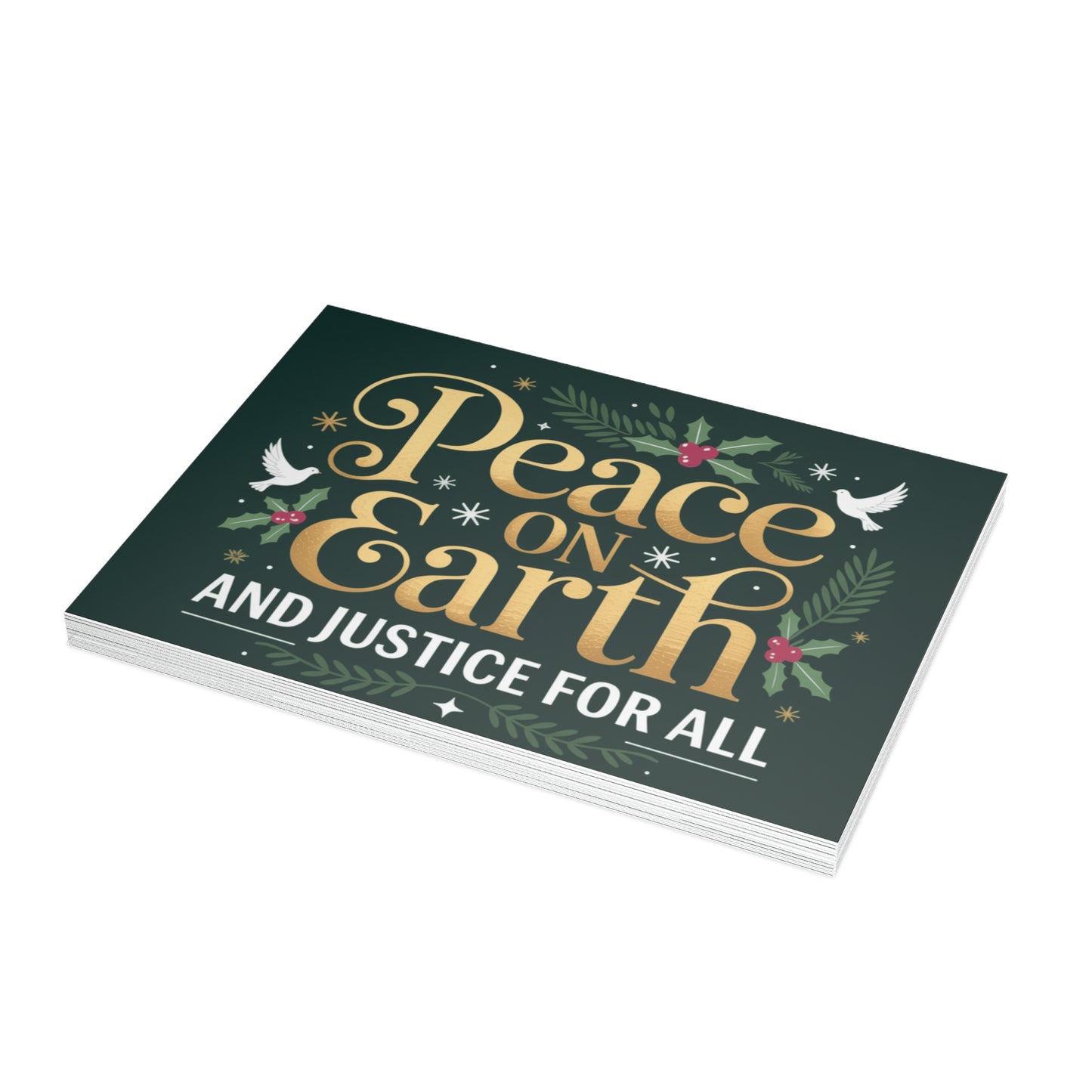 Peace on Earth and Justice for All Holiday Greeting Cards, Political Holiday Cards, 7" x 5", Matte Finish, Packs of 5, 10 or 25, Free Shipping
