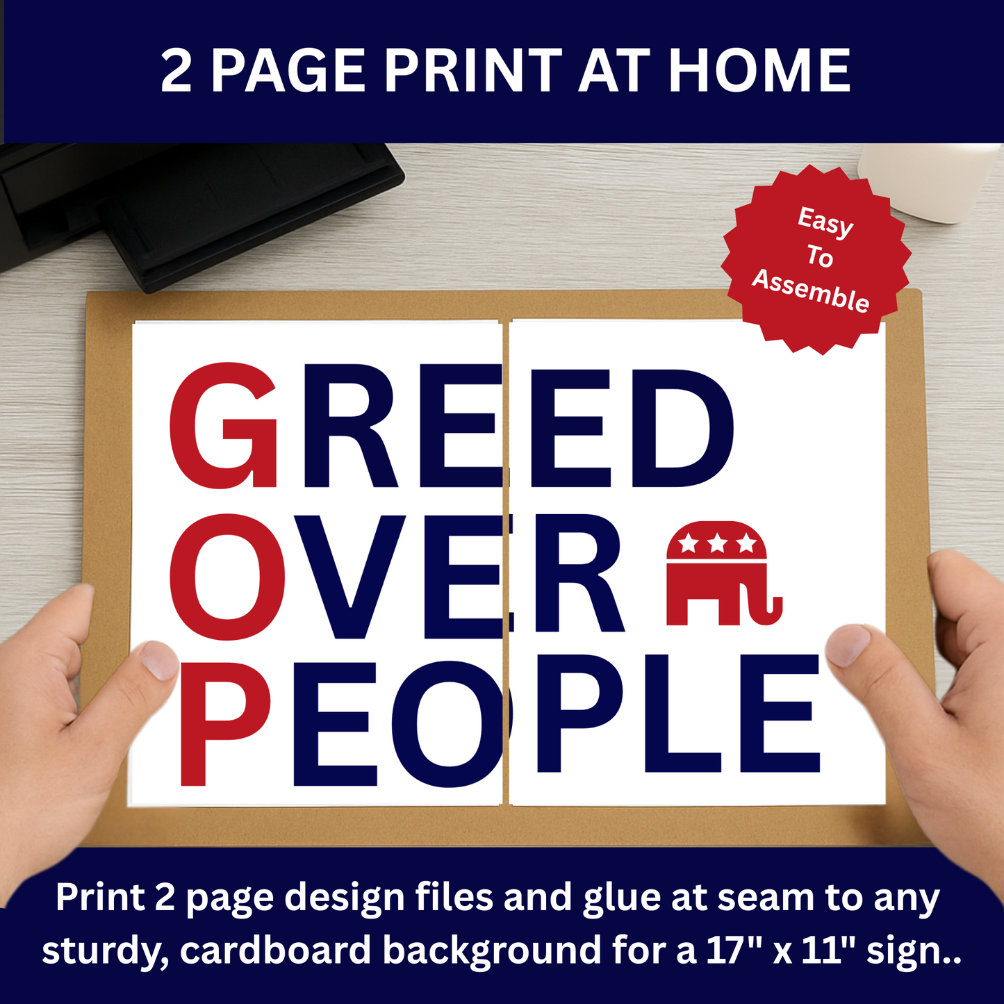 Print at Home Protest Sign Kit, 2 Sizes Included, Single Page (8.5" x 11"), or 2 Pages (17" x 11") Printable Protest Signs, Digital Download