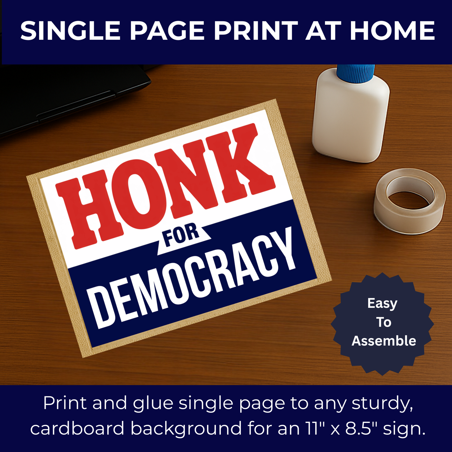 Honk for Democracy Printable Sign Kit -Patriotic Signs for Protests - 5 Different Messages Included