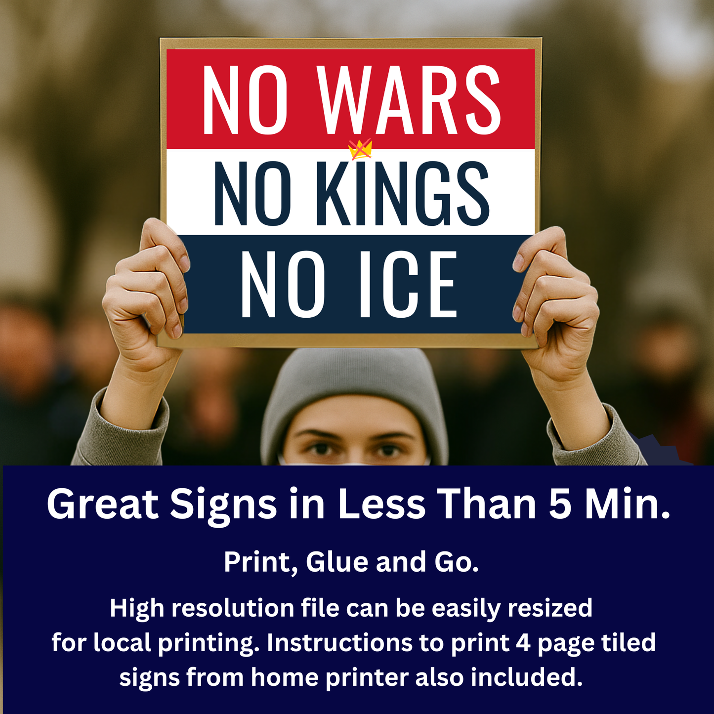 Anti ICE Protest Sign - No Wars, No Kings, No ICE - Printable Protest Sign Kit - Protest Sign PNG